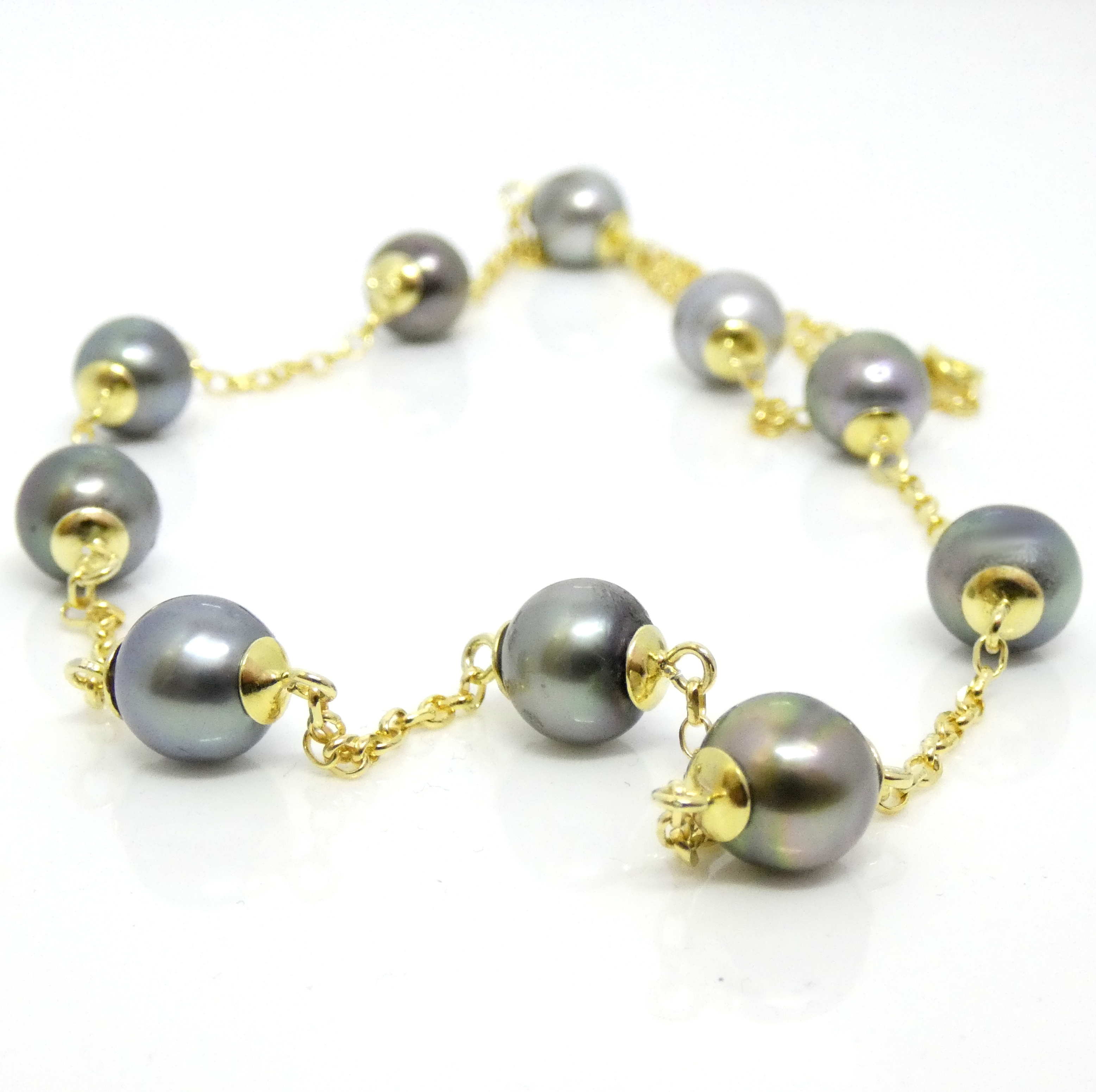 Green Tahitian Pearls Station Necklace